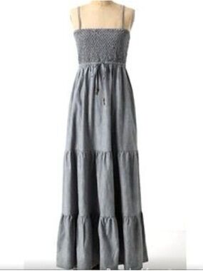 Anthropologie Daughters Of The Liberation Smocked Bodice Chambray Maxi Dress XS